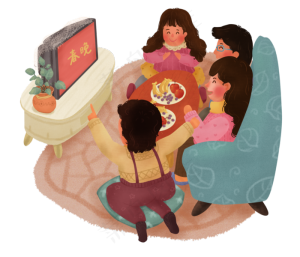2019年春节一家人看春晚PNG免抠图