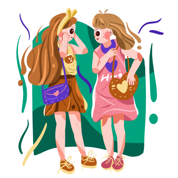 儿童节背着包包去郊游的两个小朋