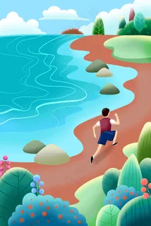 蓝色系卡通手绘风夏至夏景配图