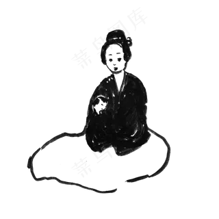 中国风水墨抱小孩的古代妇女简约