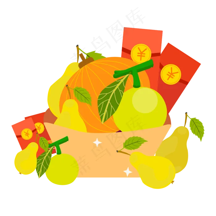 创意水果篮装饰图案(1417*1417px 300 dpi )ai矢量模版下载