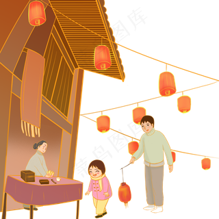 逛庙会元宵节灯会,免抠元素