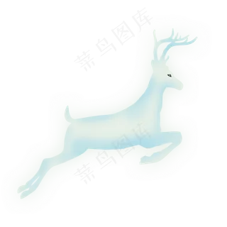 蓝色水彩奔跑的鹿卡通元素