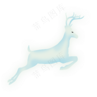 蓝色水彩奔跑的鹿卡通元素