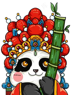 国潮风格熊猫将军,免抠元素