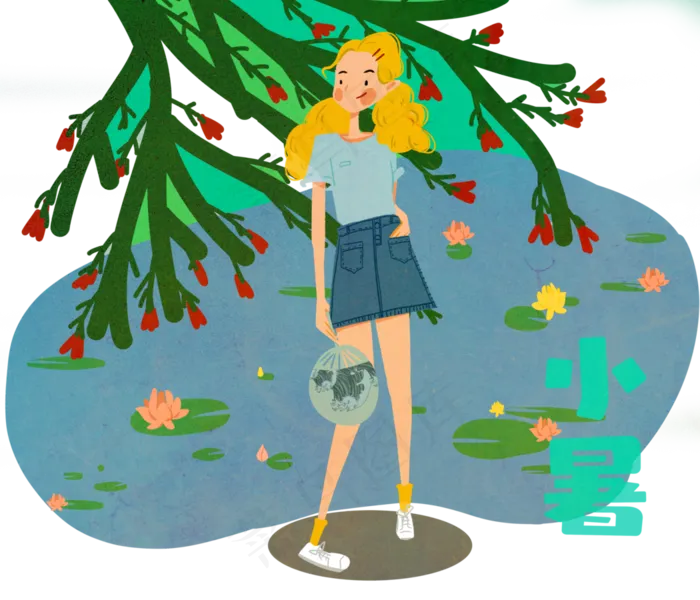 夏日节气小暑少女荷塘(3500X3000(DPI:300))psd模版下载