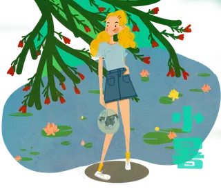 夏日节气小暑少女荷塘