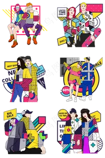 波普风孟菲斯风格电商促销模特插,免抠元素 波普风孟菲斯风格电商促销模特插,免抠元素