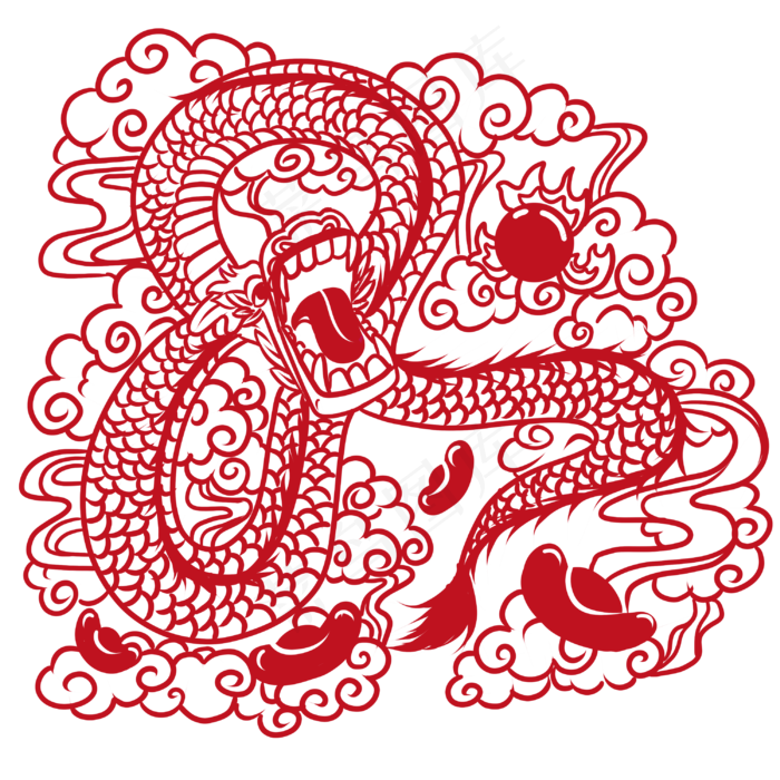中国风红色龙窗花剪纸,免抠元素