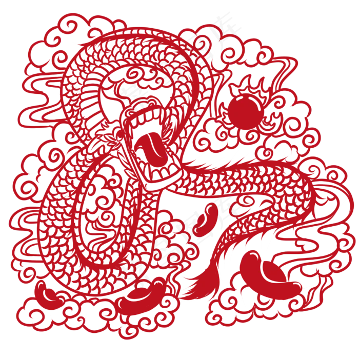 中国风红色龙窗花剪纸,免抠元素(3000X3000(DPI:300))psd模版下载
