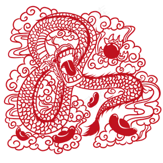中国风红色龙窗花剪纸,免抠元素 中国风红色龙窗花剪纸,免抠元素