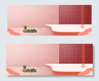 红色室内立体场景电器促销banner