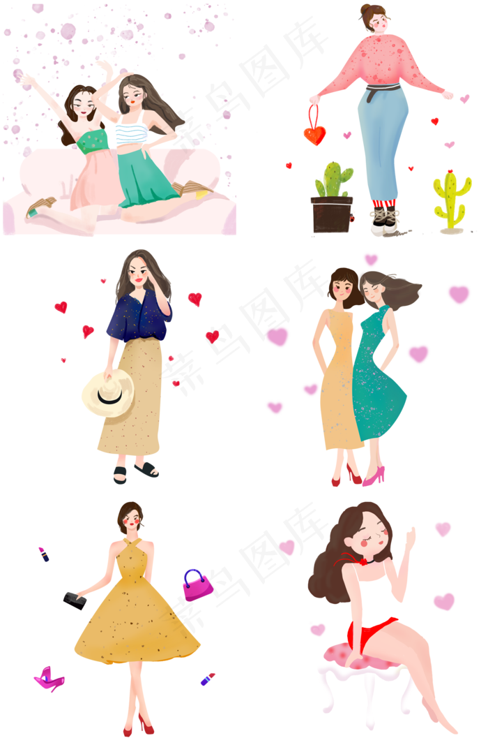 三八节卡通妇女节女神节日合集,免抠元素