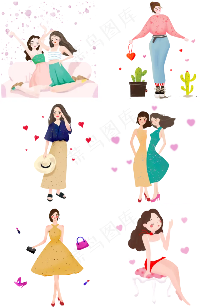 三八节卡通妇女节女神节日合集,免抠元素(2000X3020(DPI:300))psd模版下载