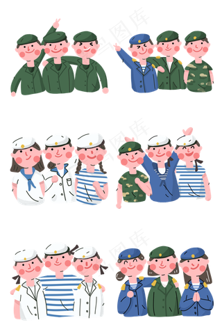 八一建军节海陆军男女军人合影