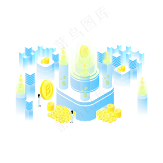 2.5D蓝色Fintech场景,免抠元素