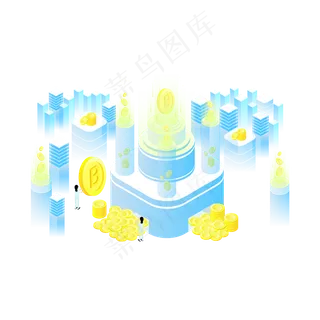 2.5D蓝色Fintech场景,免抠元素