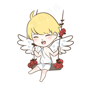 情人节可爱卡通手绘丘比特玫瑰秋