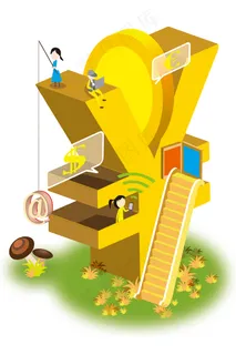 黄色系2.5d互联网金融钱梯配图