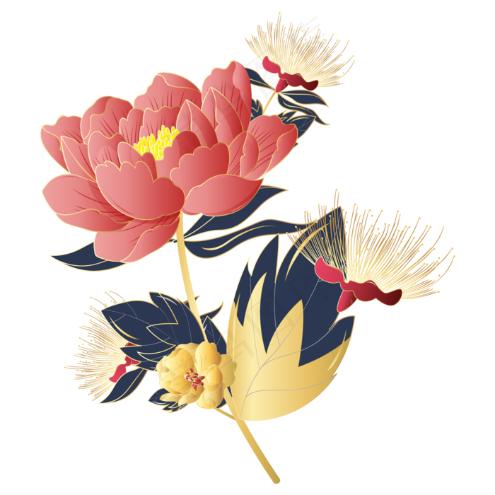 国潮花朵装饰,免抠元素(2000*2000px 300 dpi )ai矢量模版下载