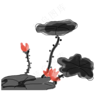黑色的水墨画莲花免抠图