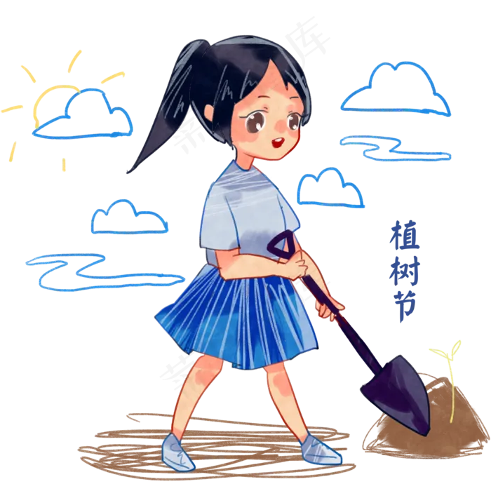 植树节挖坑的小女孩