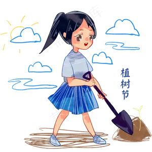 植树节挖坑的小女孩
