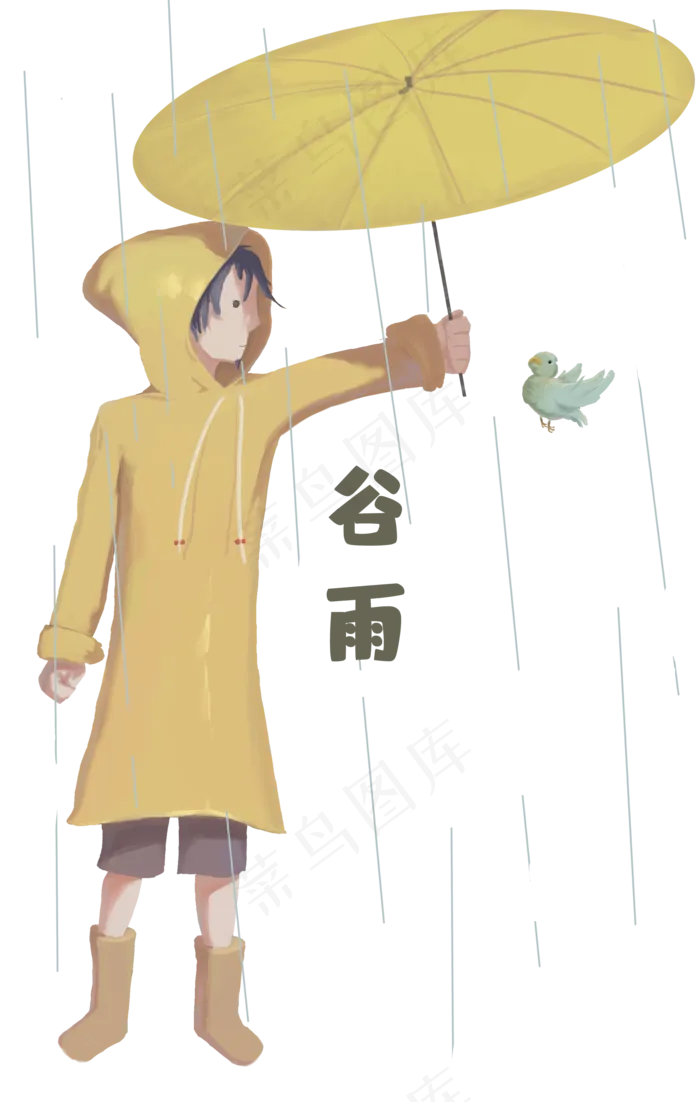 谷雨女孩给小鸟撑伞