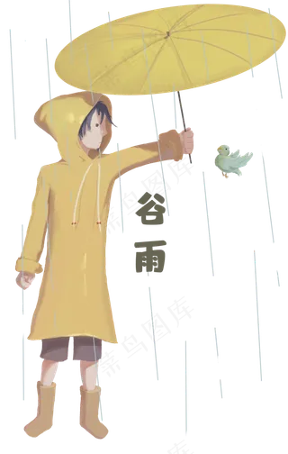 谷雨女孩给小鸟撑伞