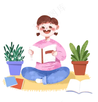 儿童节屋内看书的小女孩