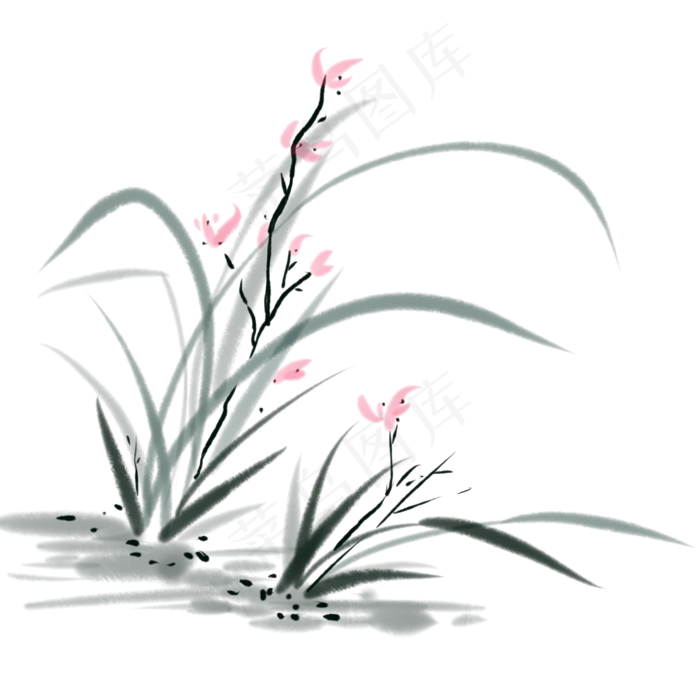复古水彩中国风兰花,免抠元素(3000X3000(DPI:300))psd模版下载