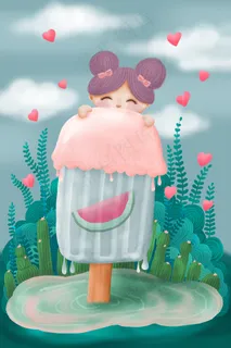 立夏夏天小清新冰淇淋女孩 立夏夏天小清新冰淇淋女孩