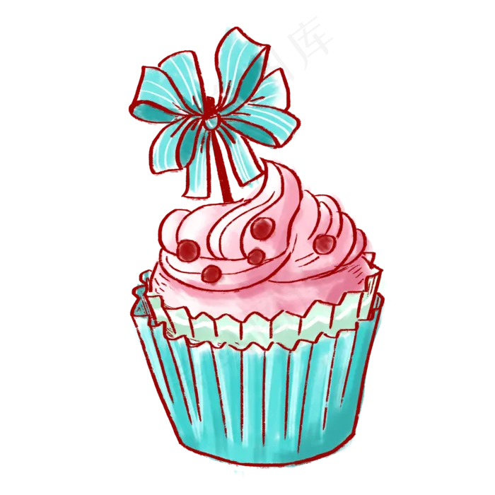 手绘可爱纸杯蛋糕PNG免抠素材(2000X2000(DPI:300))psd模版下载
