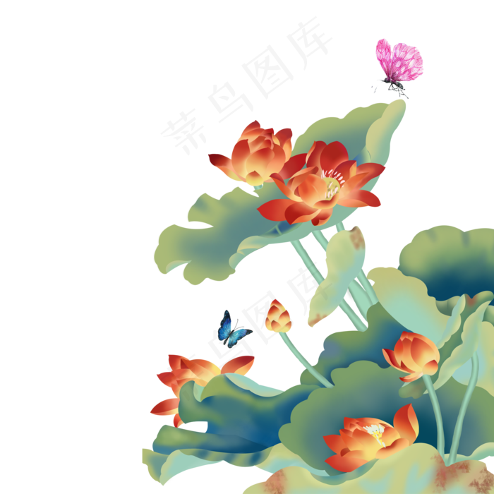 手绘卡通蝶恋花元素(2000X2000(DPI:300))psd模版下载