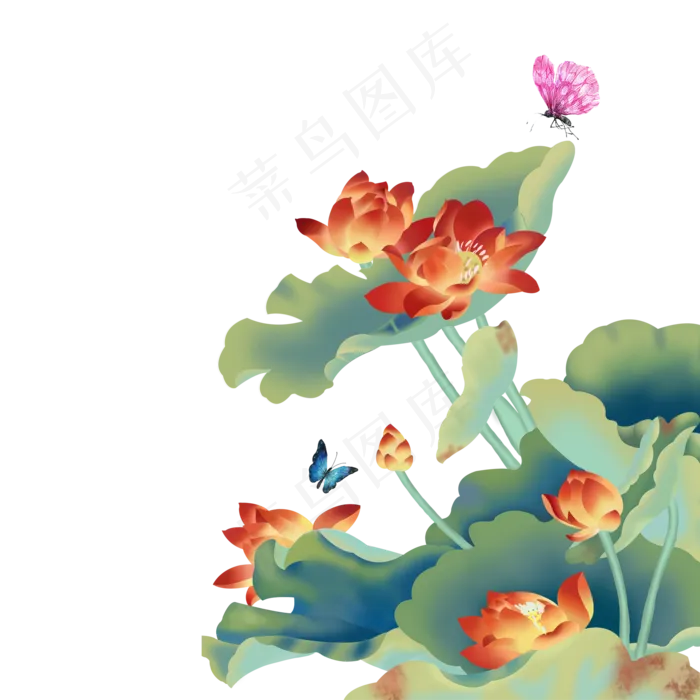 手绘卡通蝶恋花元素(2000X2000(DPI:300))psd模版下载