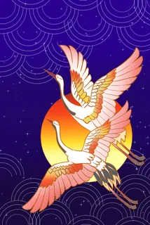 国潮 仙鹤 色彩 云雾