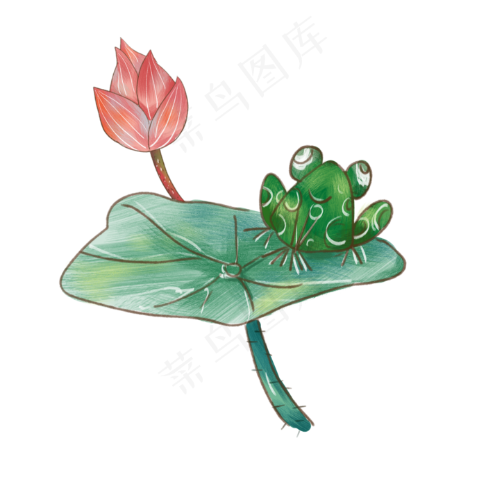 荷花小青蛙卡通插画