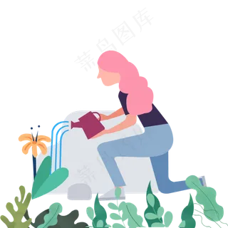 矢量风妇女浇花图 矢量风妇女浇花图
