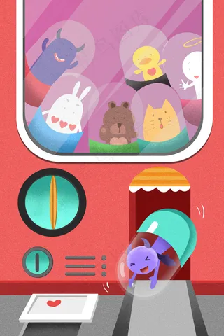 粉色系扁平风促销活动抓娃娃机配图