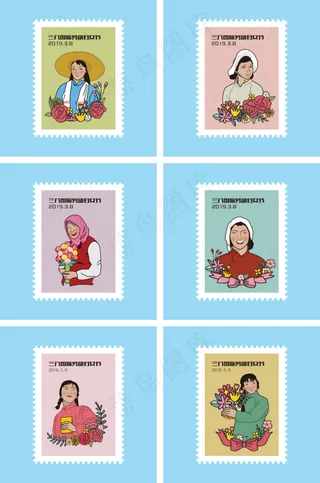 38妇女节女性卡通卡通鲜花总合,免抠元素