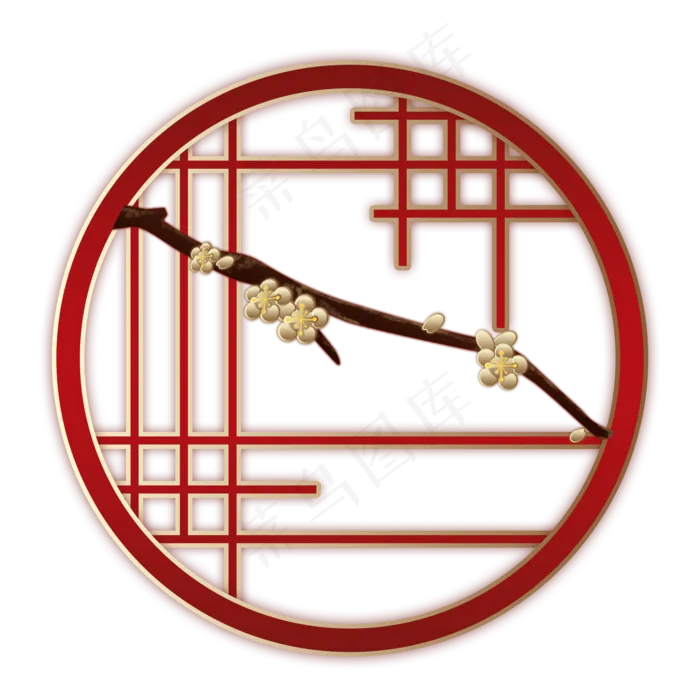 梅花金色红框边框手绘,免抠元素(2000X2000(DPI:300))psd模版下载