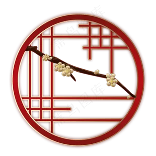 梅花金色红框边框手绘,免抠元素