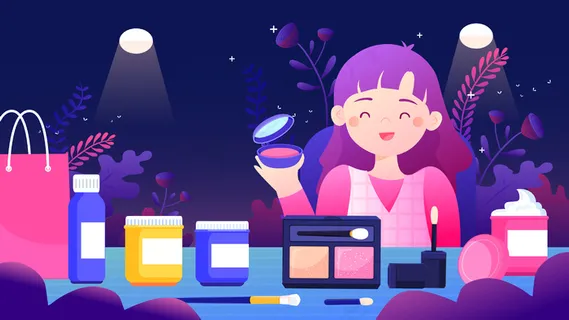 双十一购物美妆化妆护肤扁平手机页面配图