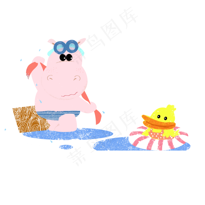 卡通可爱鸭子游泳圈儿童节元素