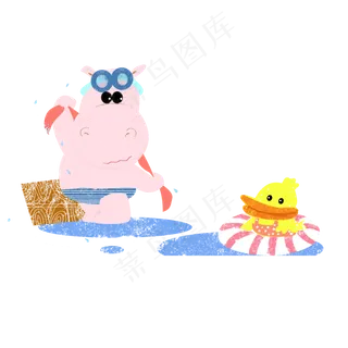 卡通可爱鸭子游泳圈儿童节元素