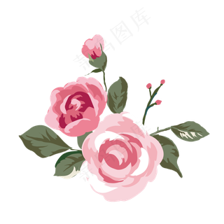 卡通盛开的两朵玫瑰花免抠图