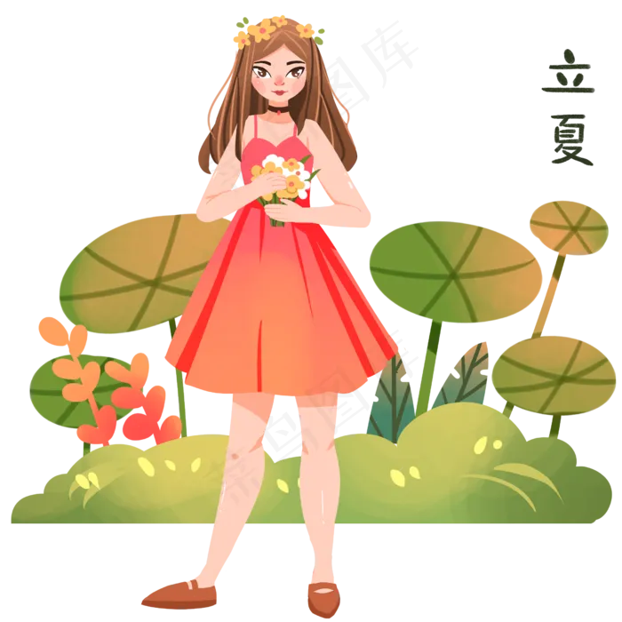 立夏手拿鲜花女孩(2500X2500(DPI:300))psd模版下载