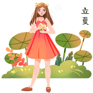 立夏手拿鲜花女孩