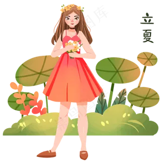 立夏手拿鲜花女孩