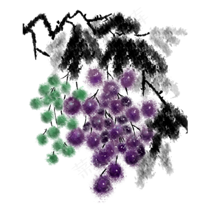 葡萄国画水墨PNG水果鲜果